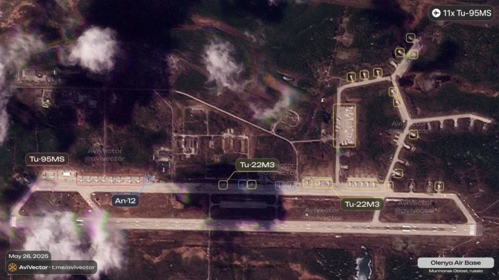 Russia is believed to be gathering strategic bombers at Olenya airport base in preparation for a large-scale air raid on Ukraine (Photo: Telegram).